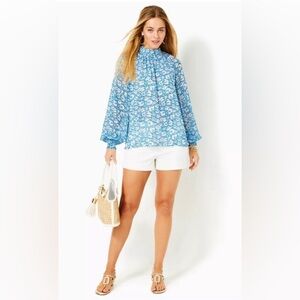 Lilly Pulitzer Ellielynn long sleeve blouse in the Lunar Blue Palm Beach Petals